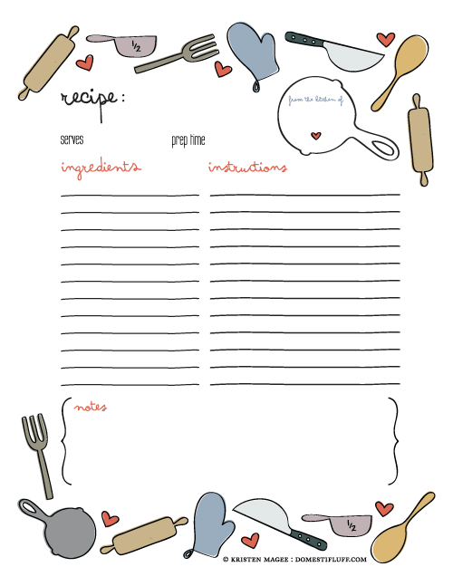 full page recipe template editable free